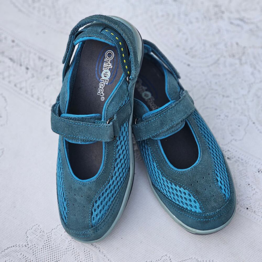 Ortho feet Sanibel 898 Women's 5.5 Teal Blue Suede Mary Jane Comfort Shoes NWOB
